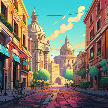 Fototapeta picturesque roman streets in vibrant cartoon style