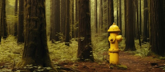 Forest adjacent yellow fire hydrant. - Powered by Adobe