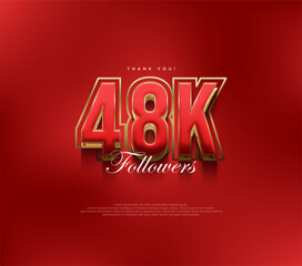 Thank you 48k followers greetings, bold and strong red design for social media posts.