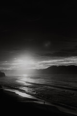 black and white sunset on the beach