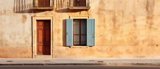 Empty street with closed window shutters, Mallorca.