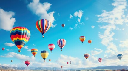 Naklejka premium Many colorful hot air balloons flying in the sky. Generative AI.