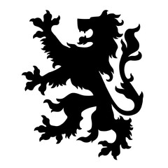 Heraldic lion black silhouette. Template, pattern, symbol, sign, line, icon, silhouette, tattoo. Isolated vector illustration.