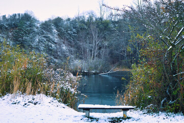 See - Insel - Winter - Bank - Stone - Park - Brandenburg - Germany - Gipsbrüche - Sperenberg