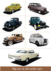 Big set of old cars on isolated background. 3d color Vector illustration
