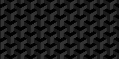 Abstract Black cube triangle geometric square seamless background. Seamless blockchain technology pattern. Vector illustration pattern with blocks. Abstract geometric design print of cubes pattern. 