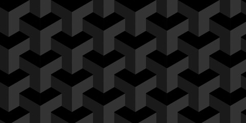 Black and gray geometric block cube structure mosaic and tile square background. Seamless geometric pattern abstract background. abstract cubes geometric wall or grid backdrop hexagon technology. - obrazy, fototapety, plakaty