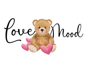 bear illustration handdrawn and love slogan vector