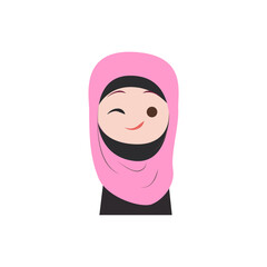 woman with cute pink hijab vector cheerful