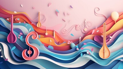 vibrant paper cut abstract music background – creative composition with dynamic elements