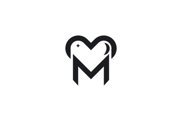 letter m aannd heart ssign logo design conceptt - obrazy, fototapety, plakaty