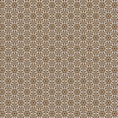White geometric lace-like flowers snowflake fabric pattern on a dark brown background Simple geometric two-color floral ornament Lace modern fashion trend 
