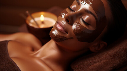 Woman at the spa receives a chocolate body mask during her visit to the beauty salon.