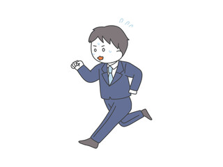 焦って走るスーツの男性のイラスト