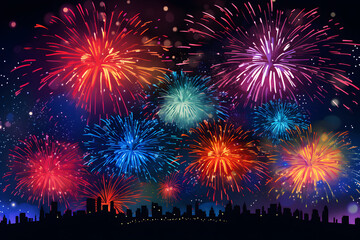 Fototapeta na wymiar Fireworks background, New Year's Eve celebration