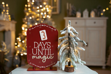 3 Days until Christmas, red countdown board surrounded by winter seasonal decoration