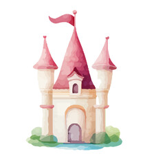 princess magic castle. Hand drawn watercolor fairytale castle. Kids illustration. watercolor castle painting illustration. Isolated on white.