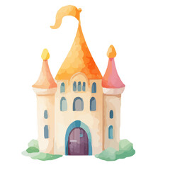 princess magic castle. Hand drawn watercolor fairytale castle. Kids illustration. watercolor castle painting illustration. Isolated on white.