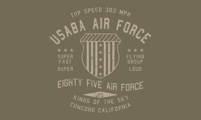 Bunker USABA air force  typography for t-shirt print. Apparel fashion design. Vector illustration
