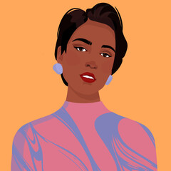 Beautiful African American girl with  a short haircut. Avatar for a social network.  fashion illustration isolated on background. 