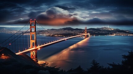 Obraz premium Nighttime view of the city and the Golden Gate Bridge