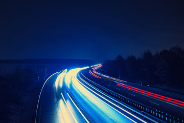 Langzeitbelichtung - Autobahn - Strasse - Traffic - Travel - Background - Line - Ecology - Highway - Long Exposure - Motorway - Night Traffic - Light Trails - A10 - High quality photo - obrazy, fototapety, plakaty