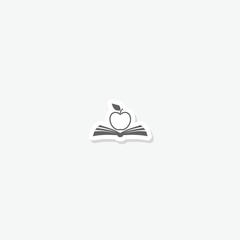 Open book with apple icon sticker isolated on gray background