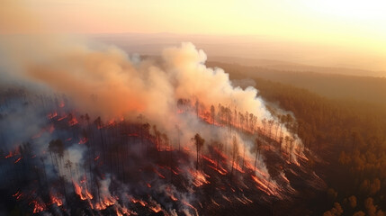 Aerial photography of burning forest fires