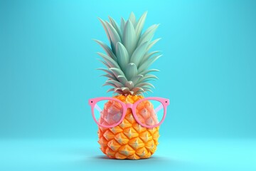 Pineapple wear glasses, Pastel neon color background