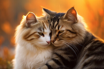 Naklejka na ściany i meble a pair of cats are hugging