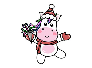 Unicorn with Christmas Santa Hat Illustration
