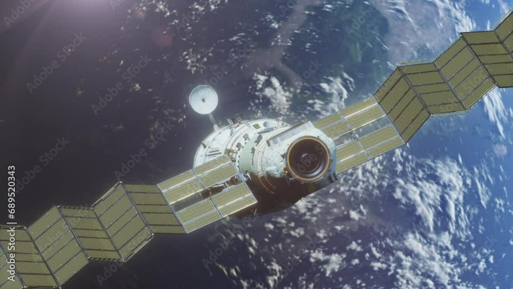 Wall mural a spaceship flying in space orbiting a planet