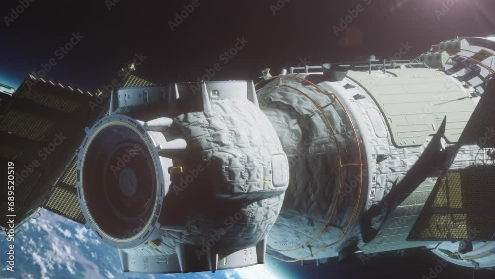 Sticker a spaceship flying in space orbiting a planet
