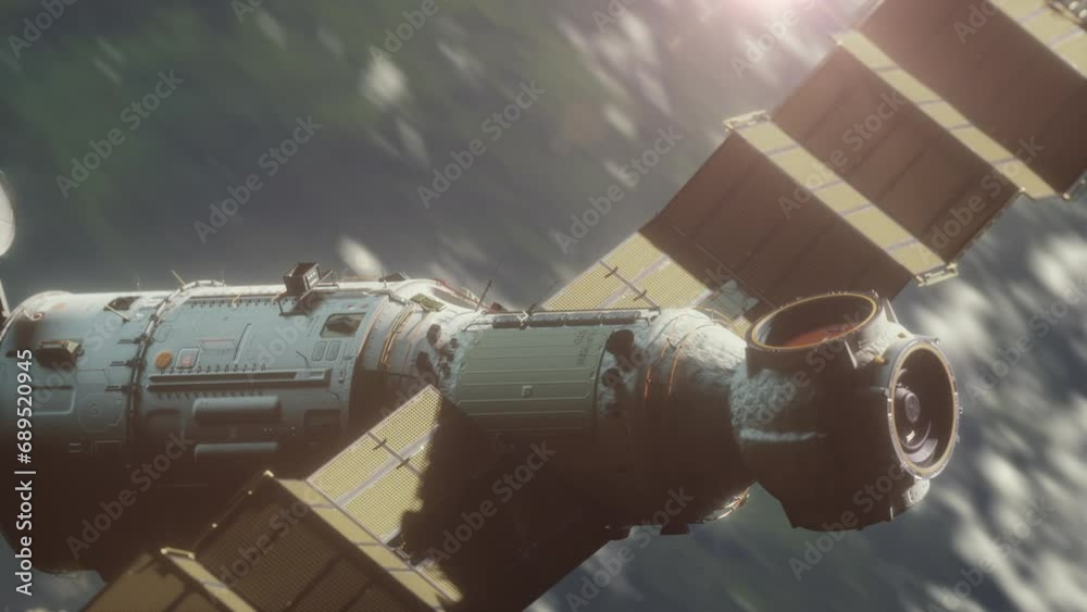 Wall mural a spaceship flying in space orbiting a planet