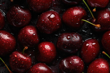 Fresh large cherries stacked together