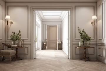 Modern European style home hall corridor renderings