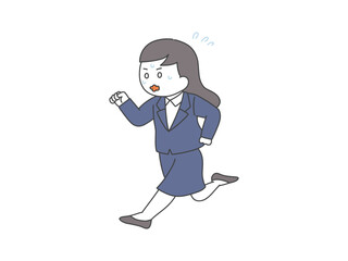 焦って走るスーツの女性のイラスト