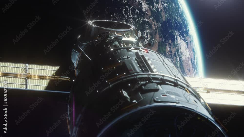 Wall mural a spaceship flying in space orbiting a planet