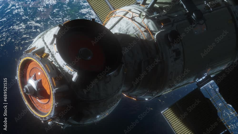 Wall mural a spaceship flying in space orbiting a planet