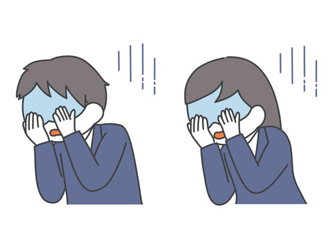 顔を覆って悲しむ男女の上半身のイラスト