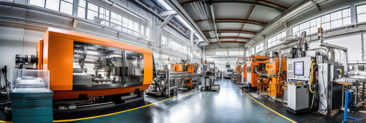 Wide format CNC machine tools at work in a modern factory - obrazy, fototapety, plakaty