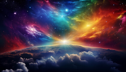 虹色の夜空と雲の景色 - obrazy, fototapety, plakaty