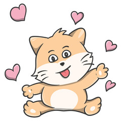 Cute cartoon cat with hearts
