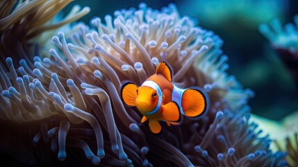 Naklejka na ściany i meble Clownfish in anemone. Generative AI