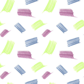 Seamless pattern of multi-colored spots. Colored pencil shading. Imitation of children's handwriting. Colored chalk texture. For the design of notepads, notebooks, backgrounds, textiles, cards