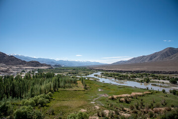 Fototapeta na wymiar The beautiful views of road from Leh to Likir Monastery 