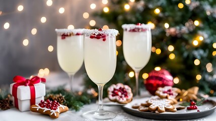 AI generated illustration of glasses of Christmas-themed cocktails