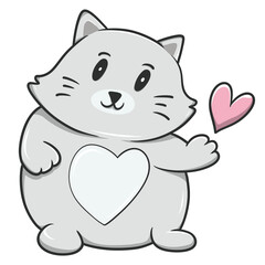 Cute cartoon cat with a heart