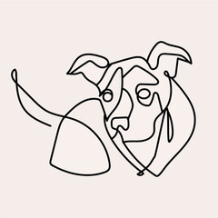 Continuous one simple single abstract line drawing of dog head. Linear stylized.
