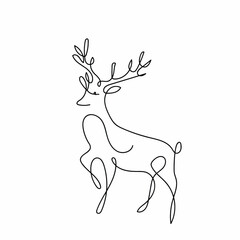 Continuous one line drawing of reindeer. Vector illustration.